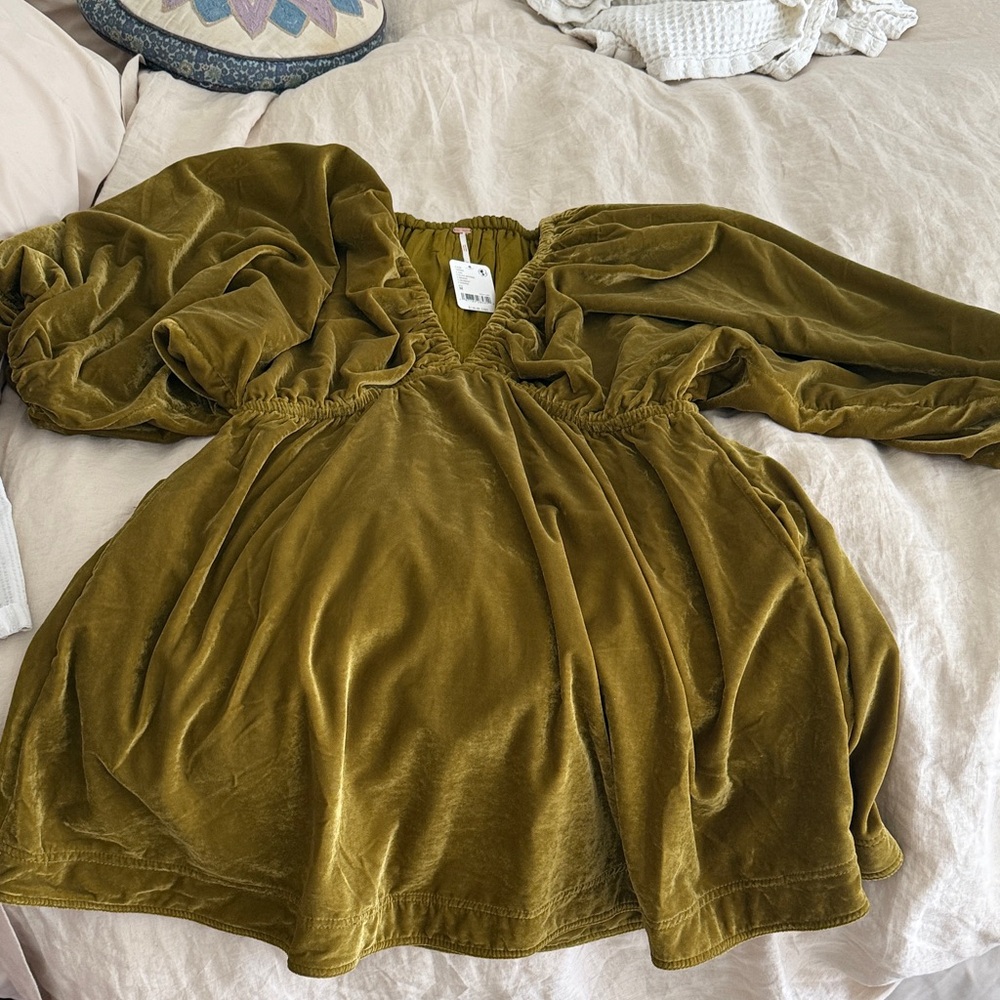 Free People Olive Velvet Mini Dress